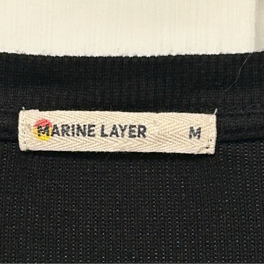 Marine Layer Lexi Ribbed 5 Button Henley V-Neck Long Sleeve Black Basic Top Sz M - Picture 6 of 9